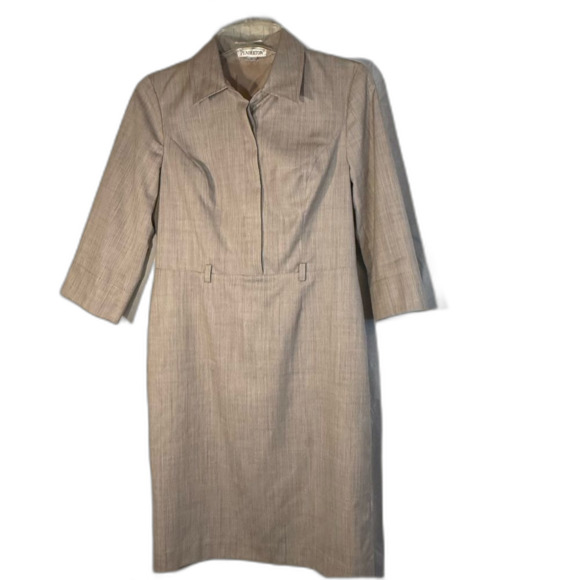 Pendleton Tan Sheath Dress with Notched Collar lined size 10 3/4 sleeve - Picture 1 of 10